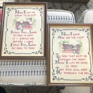 Vintage framed cross-stitch prayer set